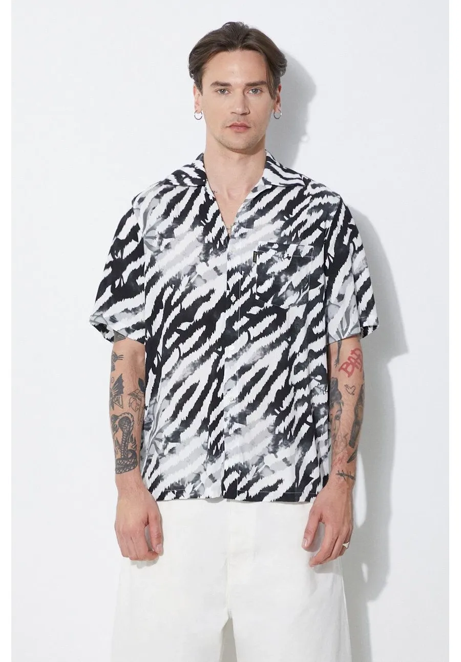 obrazek 1 Aries koszula Hibiscus Hawaiian Shirt męska kolor czarny regular z kołnierzykiem klasycznym SUAR40108X