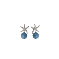 Picture Impressive earrings, rhodium-plated silver, white zircons, blue agate