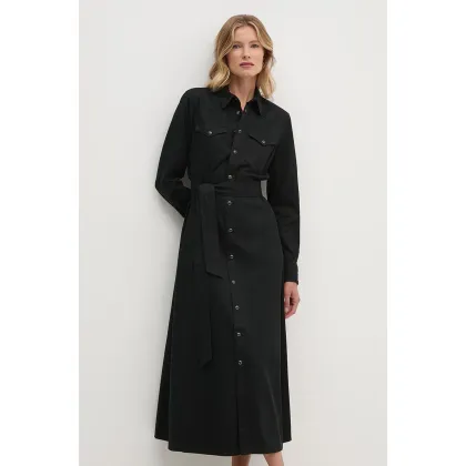 Zdjęcie Polo Ralph Lauren sukienka bawełniana kolor czarny maxi rozkloszowana