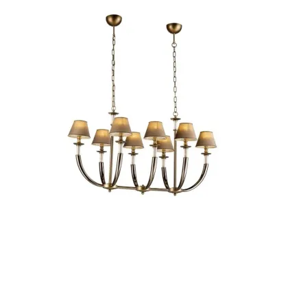 Zdjęcie Współczesny żyrandol z 8 światłami z mosiądzu z ręcznie wykonanymi abażurami – Il Paralume Marina