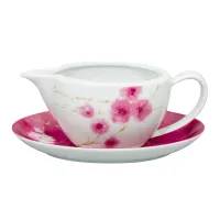 Picture Porcelain gravy boat with a stand with an oriental floral motive - Vista Alegre