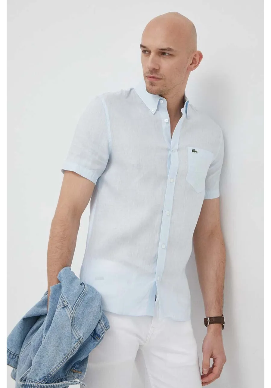 obrazek 1 Lacoste koszula lniana kolor niebieski regular z kołnierzykiem button-down