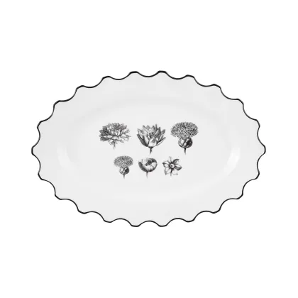 Zdjęcie Mały owalny talerz z porcelany Herbariae z motywem inspirowanym pięcioma kwiatami – makiem, narcyzem, lotosem, dalią i ostem - Vista Alegre