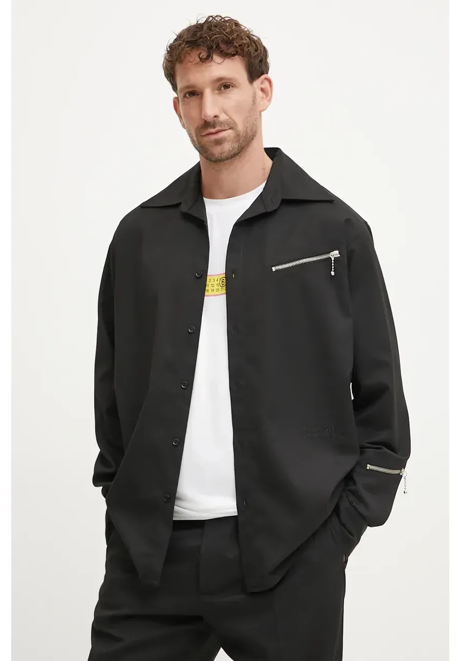 obrazek 1 MM6 Maison Margiela koszula męska kolor czarny relaxed z kołnierzykiem klasycznym SH2DT0014.M35227