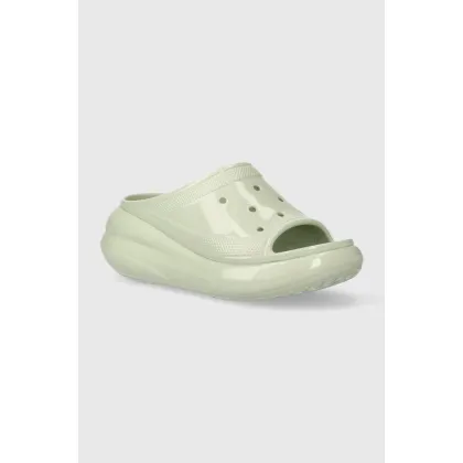 Zdjęcie Crocs klapki Crush High Shine Slide damskie kolor zielony na platformie 209648