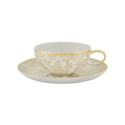 Zdjęcie Porcelanowa ozdobna filiżanka na herbatę z podstawką Caillouté ze złotym wykończeniem - Vista Alegre