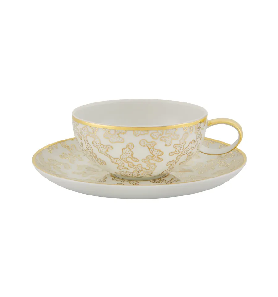 obrazek 1 Porcelanowa ozdobna filiżanka na herbatę z podstawką Caillouté ze złotym wykończeniem - Vista Alegre
