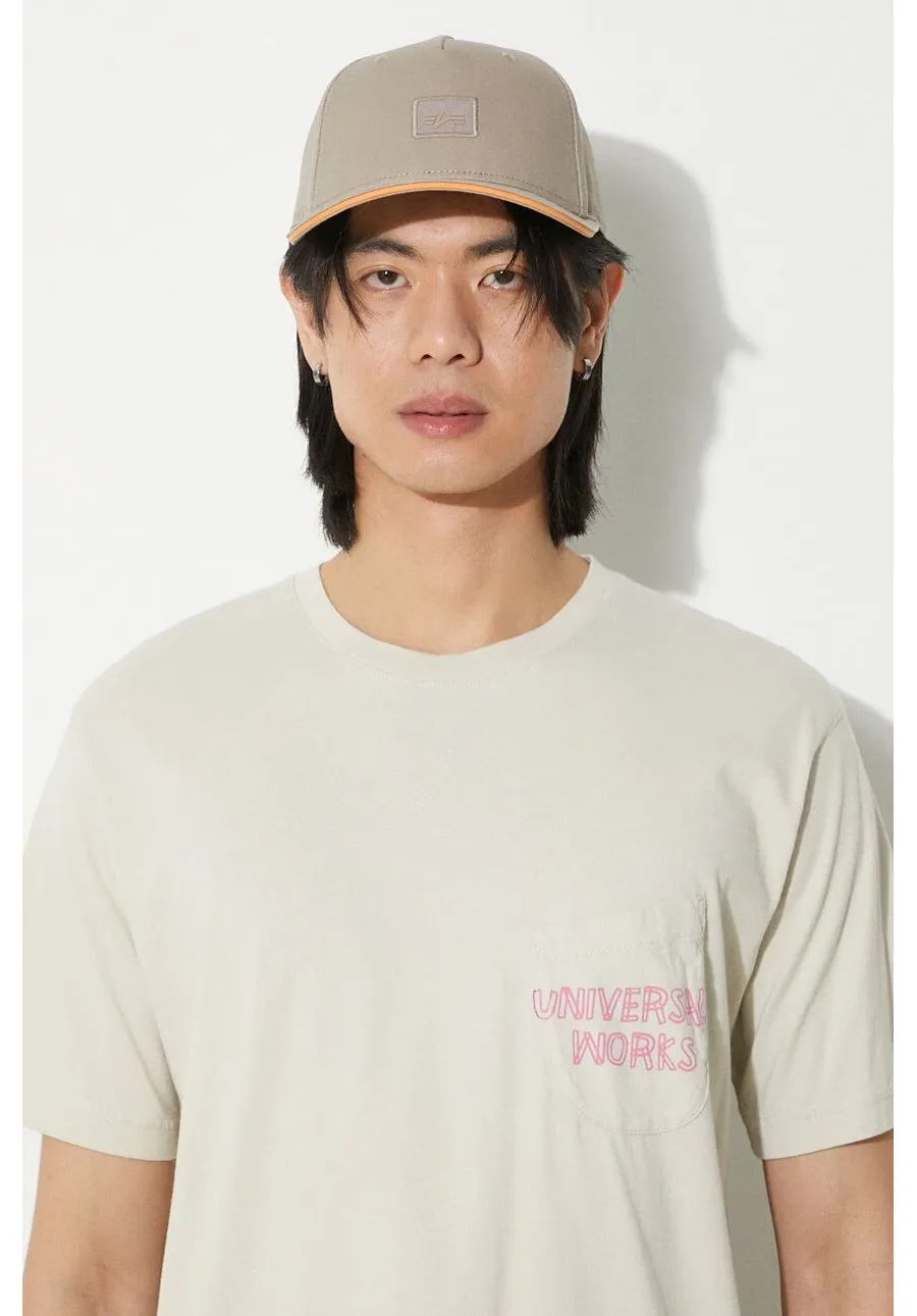 obrazek 1 Universal Works t-shirt bawełniany Print Pocket Tee męski kolor beżowy z nadrukiem 30611.DRIFTWOOD