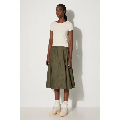 Zdjęcie Vans spódnica bawełniana Premium Classics LX A-Line Ruched Skirt kolor zielony midi rozkloszowana VN000GZ5KCZ1