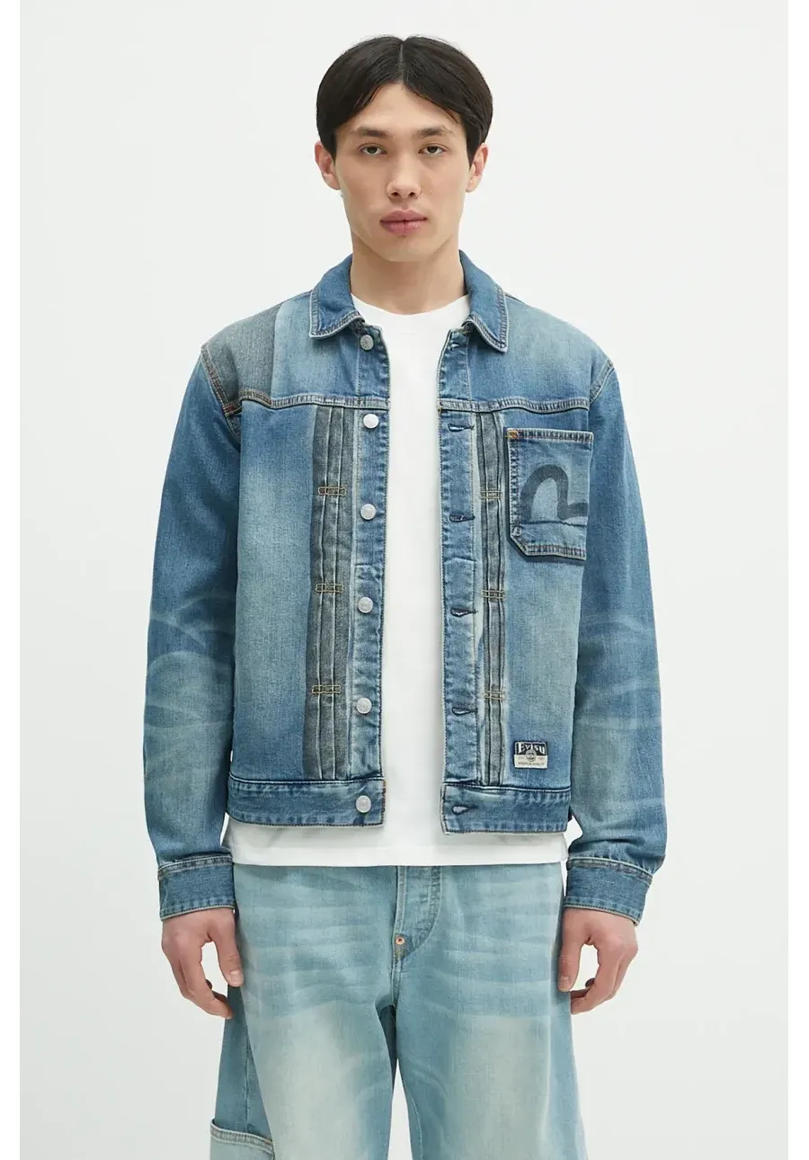 obrazek 1 Evisu kurtka jeansowa 2-tone Denim w Inserted Daicock kolor niebieski przejściowa 2ESHTM5DJ1041
