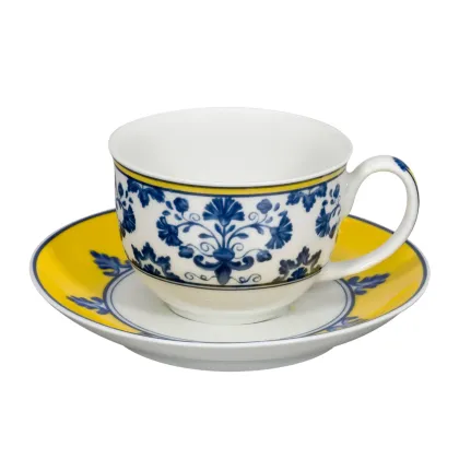 Picture Stylish Castelo Branco porcelain coffee cup and saucer with floral decorative ornament - 4 pieces - Vista Alegre