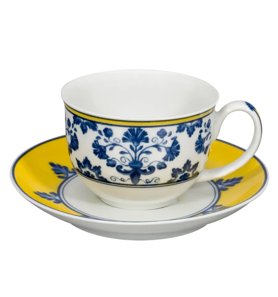obrazek 1 Stylowa porcelanowa filiżanka do kawy ze spodkiem Castelo Branco z roślinnym ornamentem dekoracyjnym - Vista Alegre