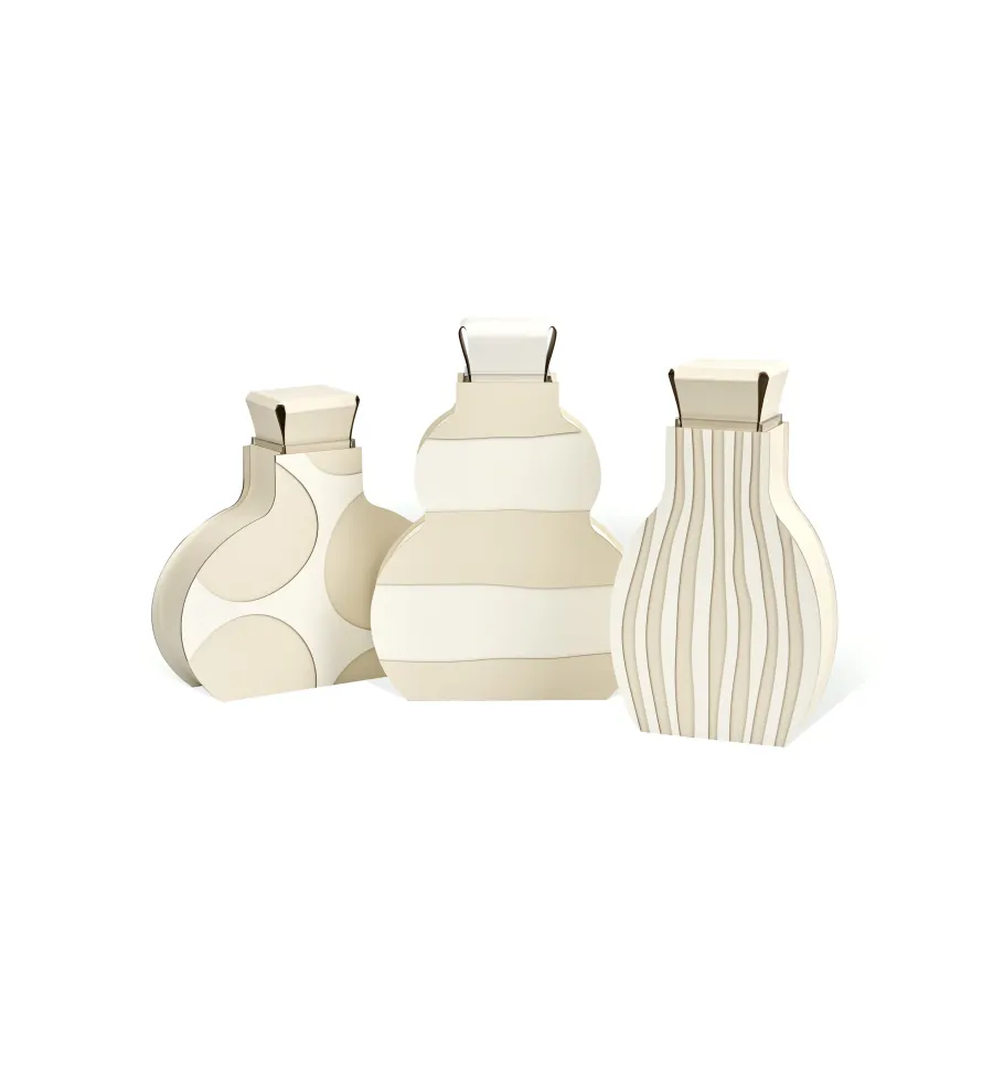 obrazek 3 Skórzany wazon Otto 9x37xH38 cm w kolorze kremowym i białym