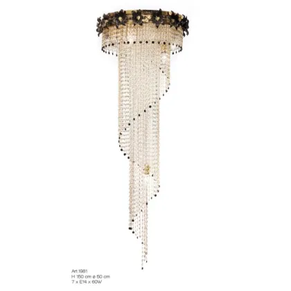 Zdjęcie Kaskadowy żyrandol z kryształów Swarovskiego i czarnych kwiatów ze szkła Murano - Il Paralume Marina