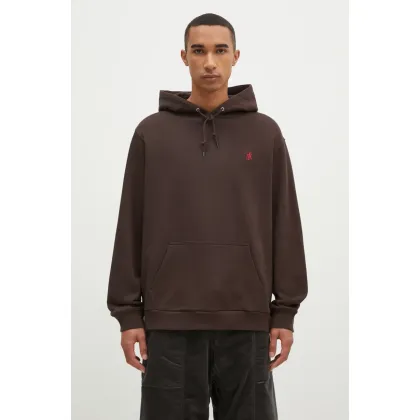 Zdjęcie Gramicci bluza bawełniana One Point Hooded Sweatshirt męska kolor brązowy z kapturem gładka