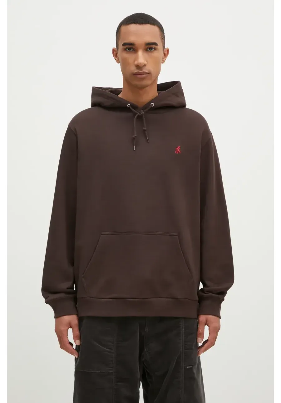 obrazek 1 Gramicci bluza bawełniana One Point Hooded Sweatshirt męska kolor brązowy z kapturem gładka