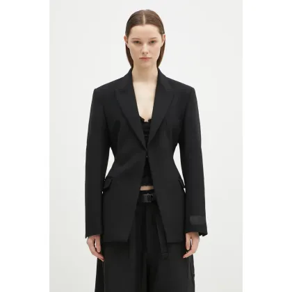 Zdjęcie VETEMENTS marynarka wełniana Hourglass Tailored kolor czarny jednorzędowa gładka WA66JA420B