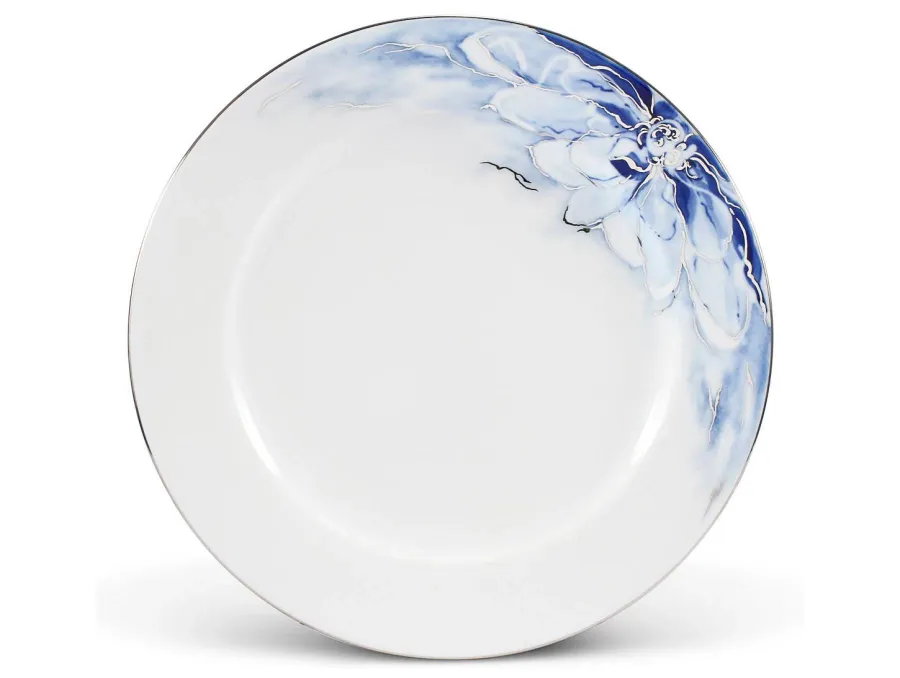 obrazek 1 Płaski duży porcelanowy talerz malowany w kwiaty kobaltem i platyną – Rudolf Kampf
