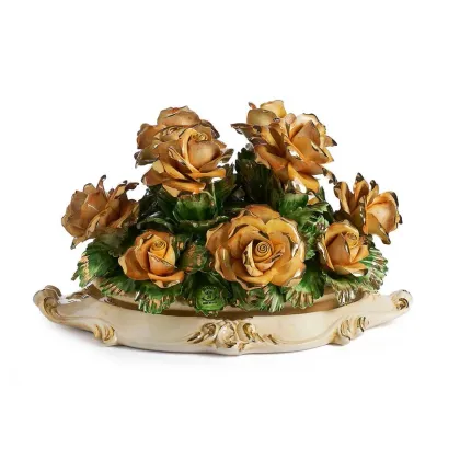 Picture Italian ceramic decorative basket with orange roses
