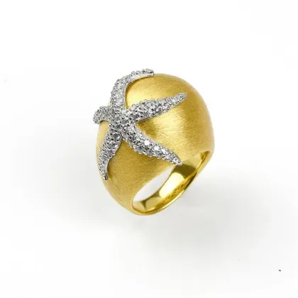 Zdjęcie Elegancki pierscionek 18-karatowe pozłacane srebro Białe cyrkonie 3x2,5x2,5 cm