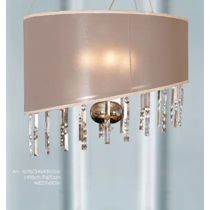 Zdjęcie Stylowy żyrandol z metalową kulą, abażurami z tkaniny i zawieszkami z kryształów Asfour - Il Paralume Marina