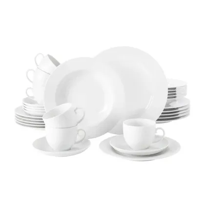 Zdjęcie Luksusowa biała 30-elementowa zastawa obiadowa z porcelany - Seltmann Weiden