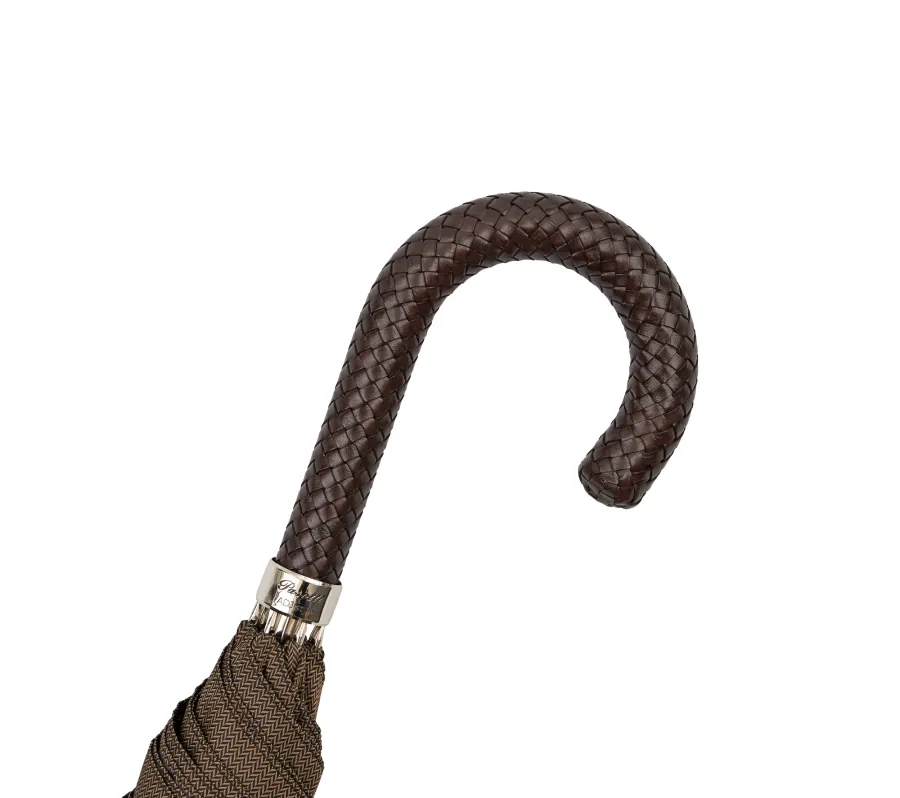 obrazek 4 Luksusowy parasol męski Ø110xL95 cm w kolorze czekoladowym ze skórzaną rączką