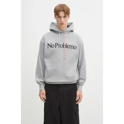 Zdjęcie No Problemo bluza bawełniana No Problemo Hoodie kolor szary z kapturem z nadrukiem NP2001203