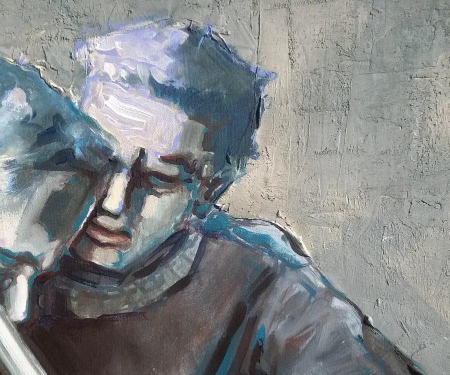 obrazek 3 Krzysztof Trzaska, obraz Dylemat z cyklu Mitologie, akryl/płótno, 95x115, 2016