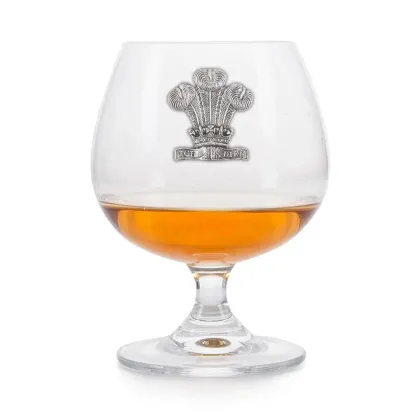 Zdjęcie Piękny prezent - kieliszek do brandy z cynowym emblematem z walijskimi piórami