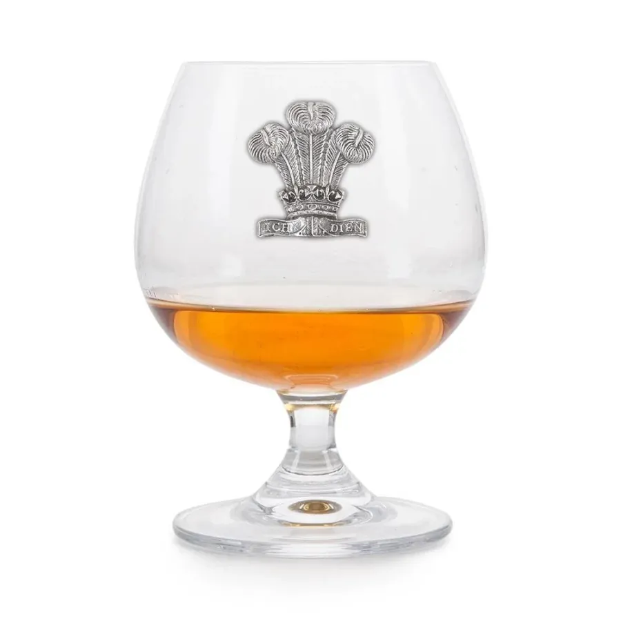 obrazek 1 Piękny prezent - kieliszek do brandy z cynowym emblematem z walijskimi piórami