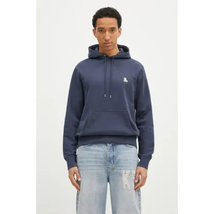 Zdjęcie Maison Kitsuné bluza bawełniana Chillax Patch Regular Hoodie męska kolor granatowy z kapturem z aplikacją LM00706KM0001