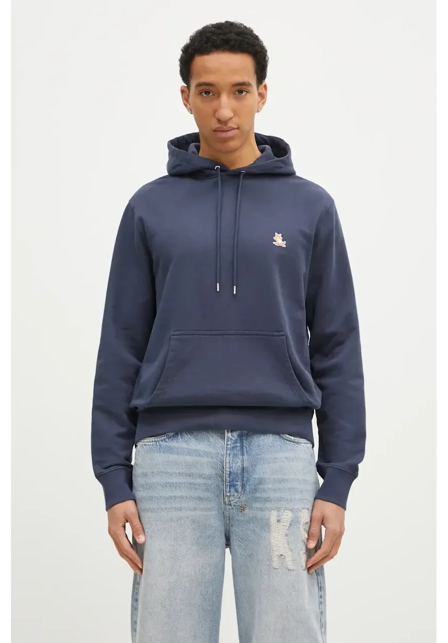 obrazek 1 Maison Kitsuné bluza bawełniana Chillax Patch Regular Hoodie męska kolor granatowy z kapturem z aplikacją LM00706KM0001