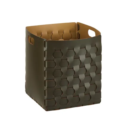 Zdjęcie Wysoki kosz Dubai 35x35xH40 cm z oliwkowej naturalnej skóry