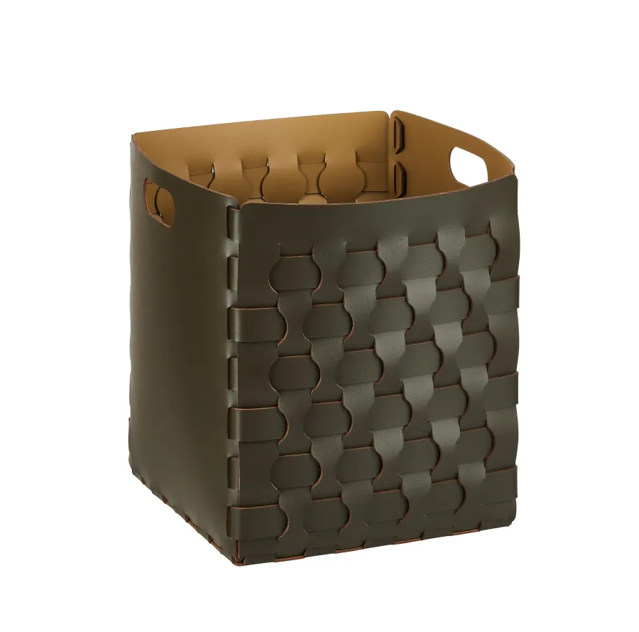 obrazek 1 Wysoki kosz Dubai 35x35xH40 cm z oliwkowej naturalnej skóry