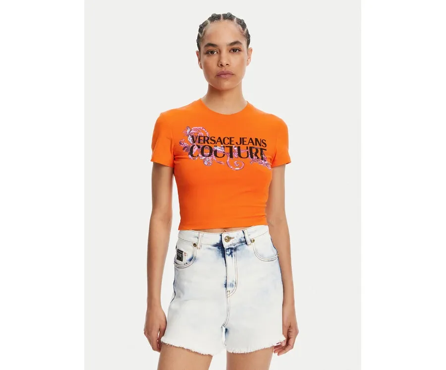 obrazek 1 Versace Jeans Couture T-Shirt 78HAHC05 Pomarańczowy Slim Fit