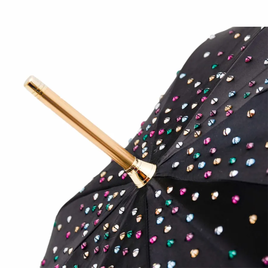 obrazek 5 Elegancki czarny parasol damski z piękną rączką z kryształkami Swarovskiego – Pasotti
