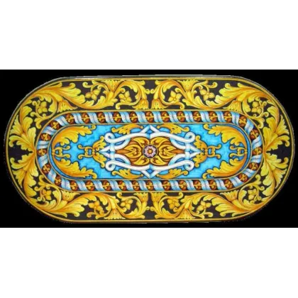 Zdjęcie Owalny blat ogrodowy wykonany z lawy zdobiony oryginalnym ornamentem - Ceramiche Valchida