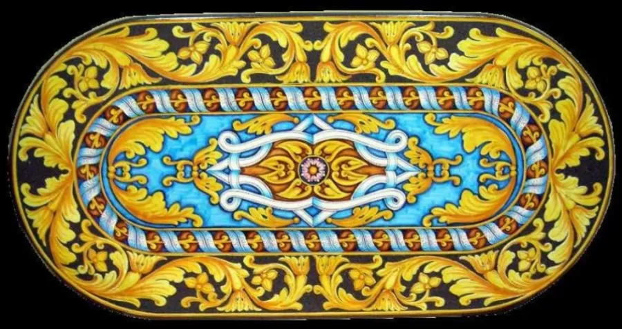 obrazek 1 Owalny blat ogrodowy wykonany z lawy zdobiony oryginalnym ornamentem - Ceramiche Valchida