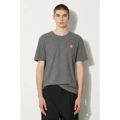 Zdjęcie Maison Kitsuné t-shirt bawełniany Fox Head Patch Regular Tee Shirt męski kolor szary z aplikacją LM00104KJ0008