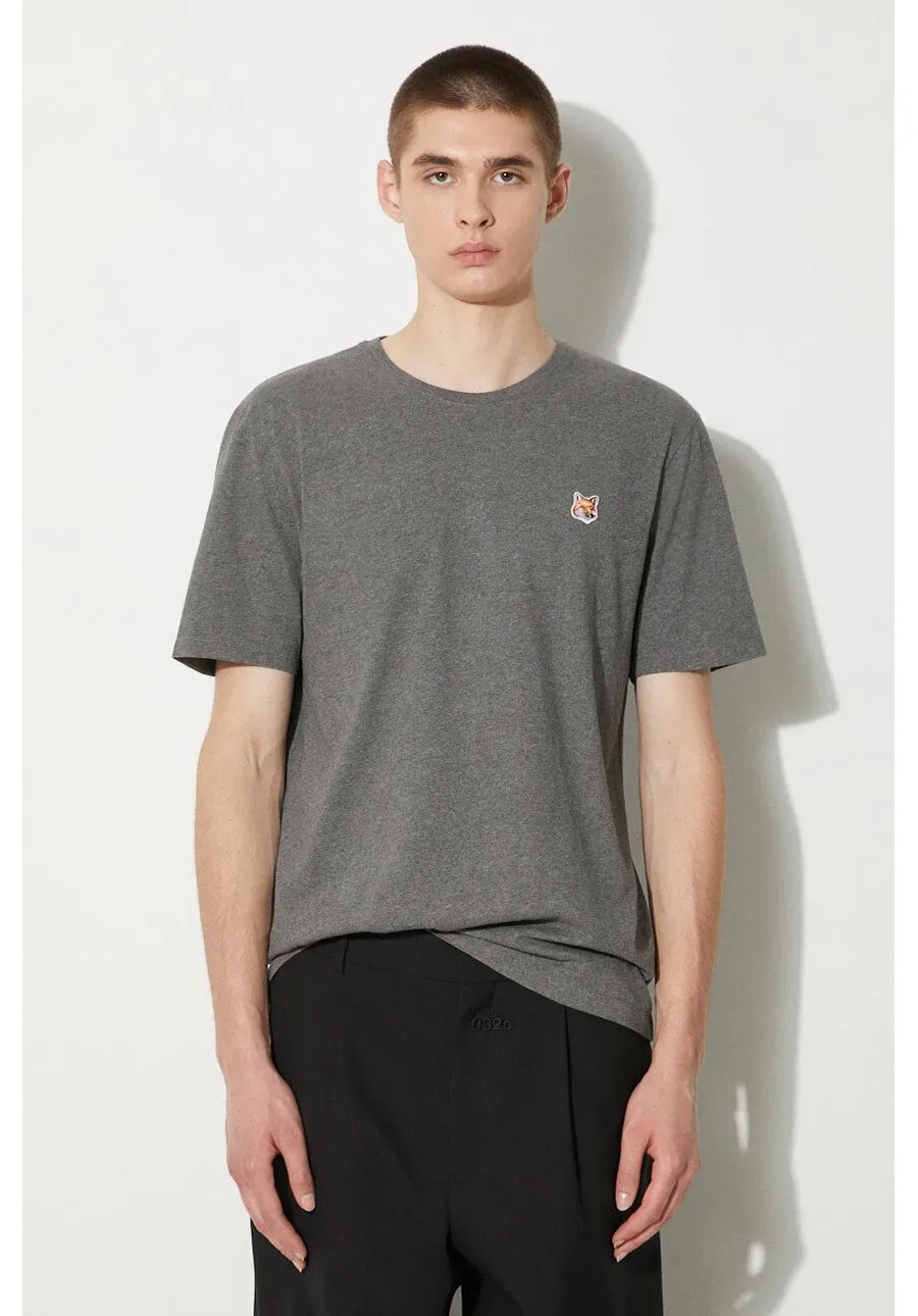 obrazek 1 Maison Kitsuné t-shirt bawełniany Fox Head Patch Regular Tee Shirt męski kolor szary z aplikacją LM00104KJ0008