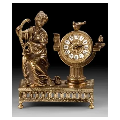 Picture Fantastic lady with harp bronze clock