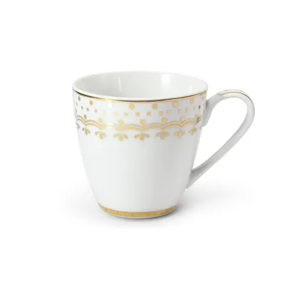 Zdjęcie Stylowy biały kubek z porcelany zdobiony subtelnym złotym zdobieniem – wariant 1 - Leander