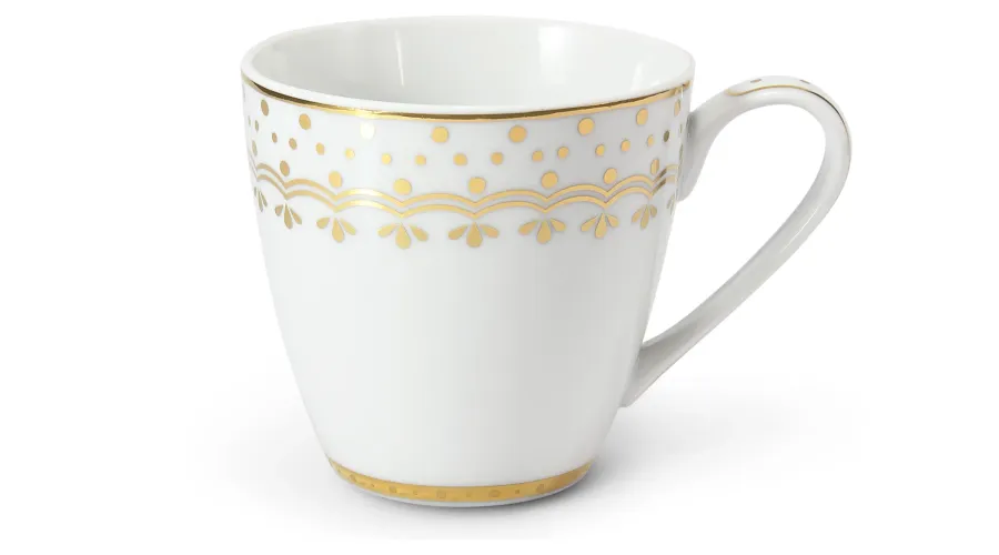 obrazek 1 Stylowy biały kubek z porcelany zdobiony subtelnym złotym zdobieniem – wariant 1 - Leander