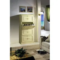 Zdjęcie Szafka na buty z 4 klapami ozdobiona wykończeniem w kolorze kości słoniowej i zielonymi detalami - Zanini