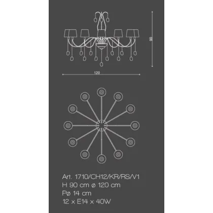 Zdjęcie Żyrandol z 12 światłami w chromowanych mosiężnych wstążkach z białymi abażurami - Il Paralume Marina