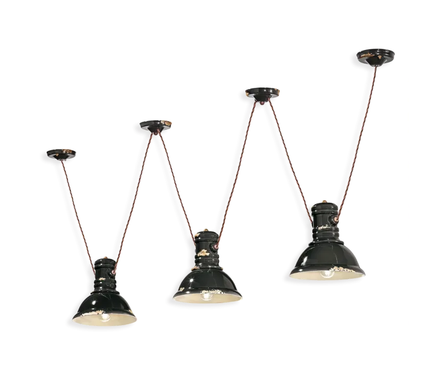 obrazek 2 Prestiżowa włoska lampa wisząca z trzema światłami w stylu retro