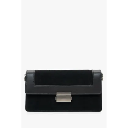 Zdjęcie Estro: Mała czarna torebka damska ze skóry i weluru ze srebrnymi detalami