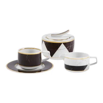 Zdjęcie Duży zestaw do kawy z porcelany z kolekcji Carrara inspirowanej marmurem z Carrary - Vista Alegre