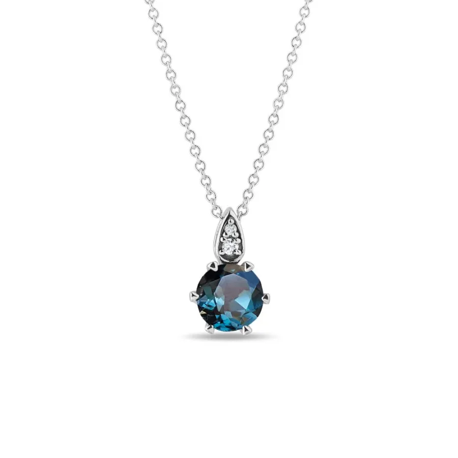 obrazek 1 Naszyjnik z topazem London Blue i diamentami w białym złocie KLENOTA